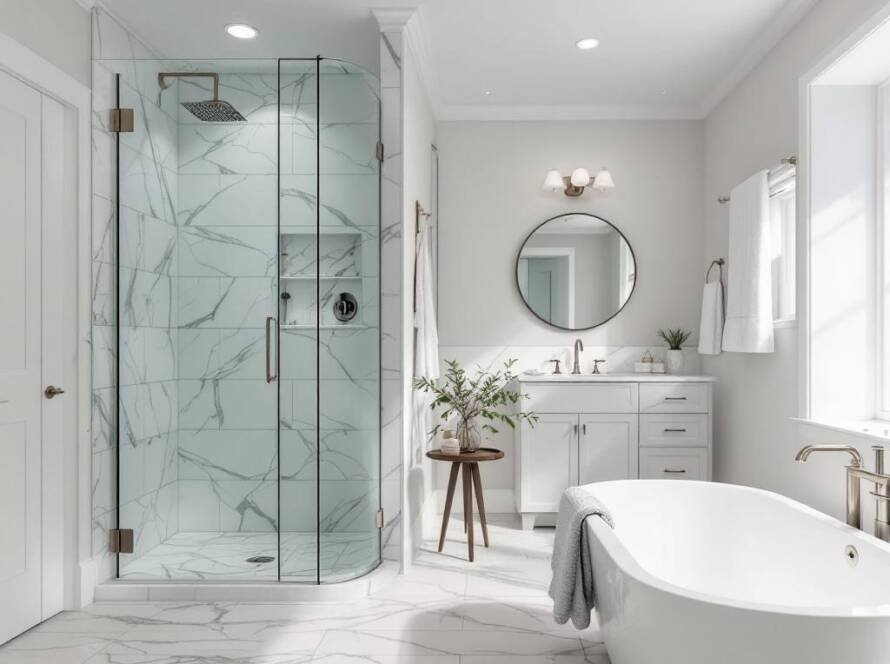 Image showing a newly renovated bathroom with modern, contemporary design elements.