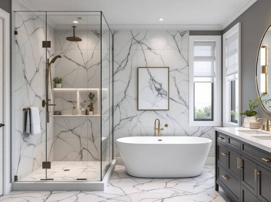 A renovated, modern Boston bathroom with a contemporary design.