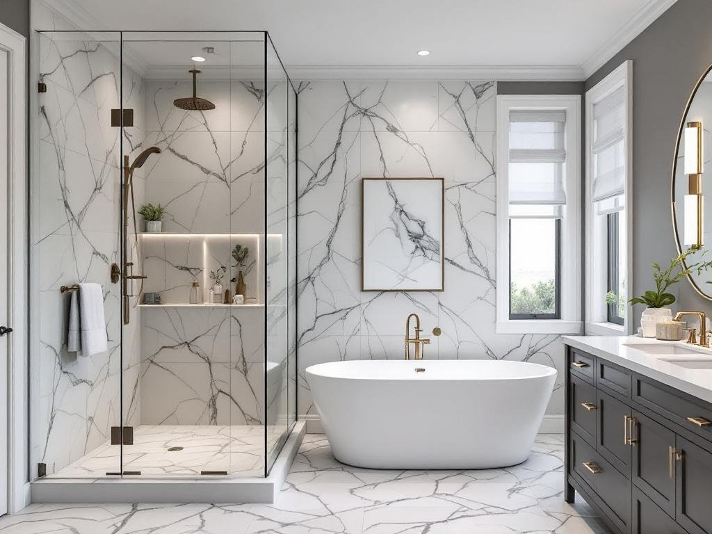 A renovated, modern Boston bathroom with a contemporary design.
