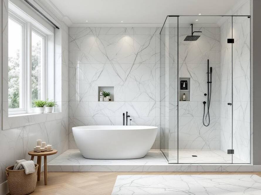 Renovated Boston bathroom with a modern, contemporary design.