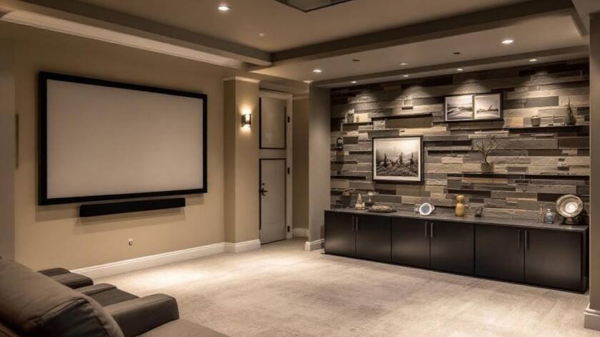 Detailed view of a newly renovated basement in Boston with contemporary and modern design.
