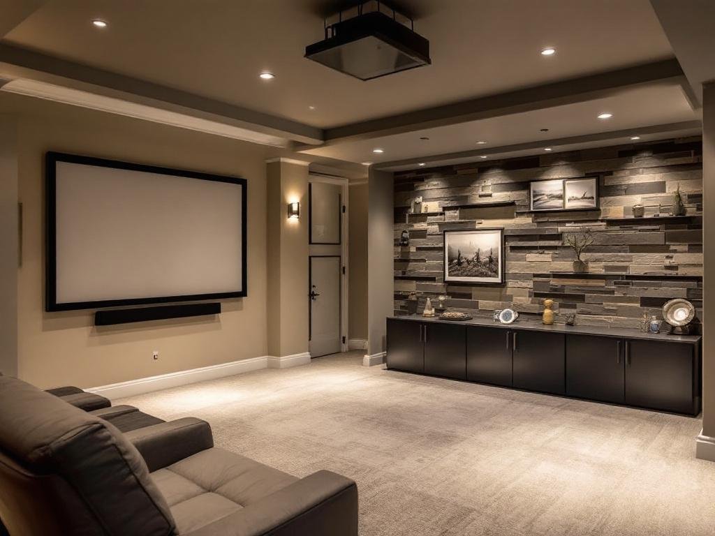 Detailed view of a newly renovated basement in Boston with contemporary and modern design.