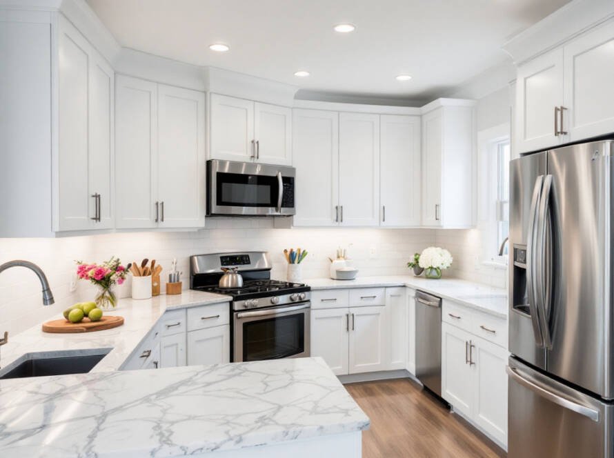 A renewed Boston kitchen with a modern, contemporary design.
