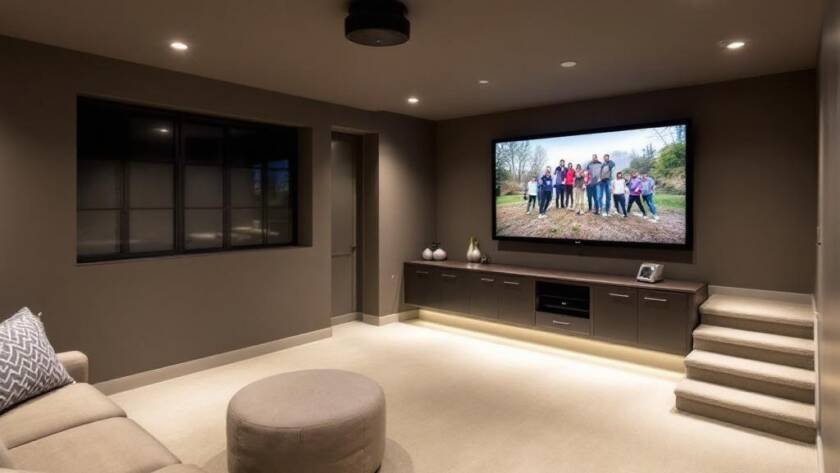 Modern and contemporary designed renovated basement in Boston, infusing novel colors in your family history.
