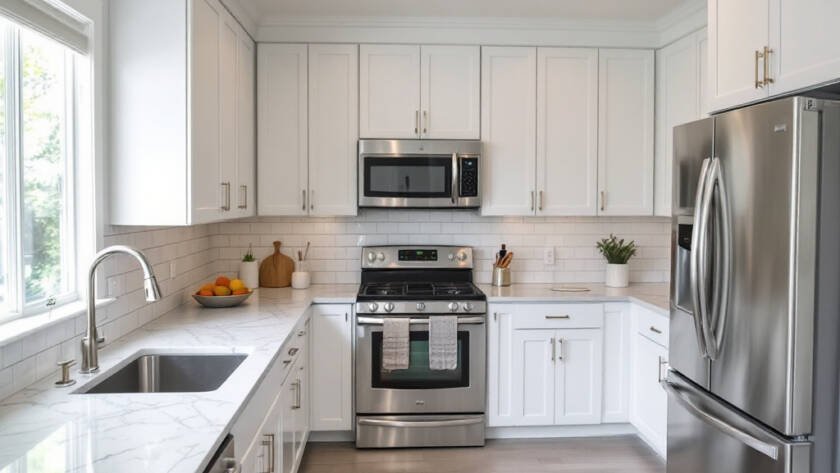 A newly renovated kitchen in Boston displaying a modern, contemporary design.