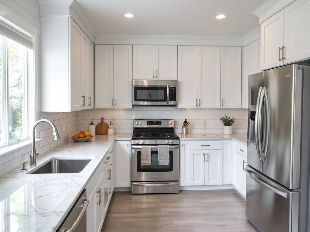 A newly renovated kitchen in Boston displaying a modern, contemporary design.