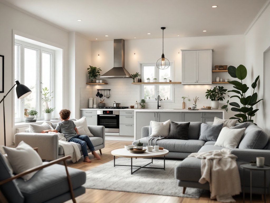 Inside of a renovated home in Boston with modern custom design systems.