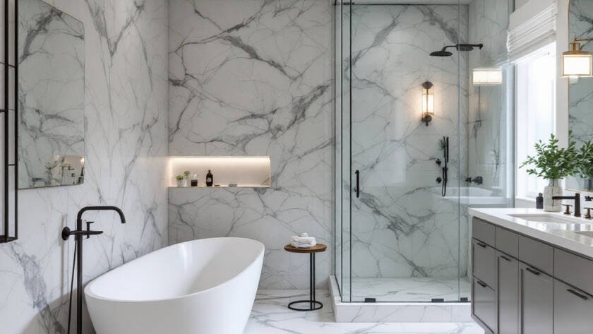 Image illustrating a modern and contemporary redesign of a bathroom in Boston.