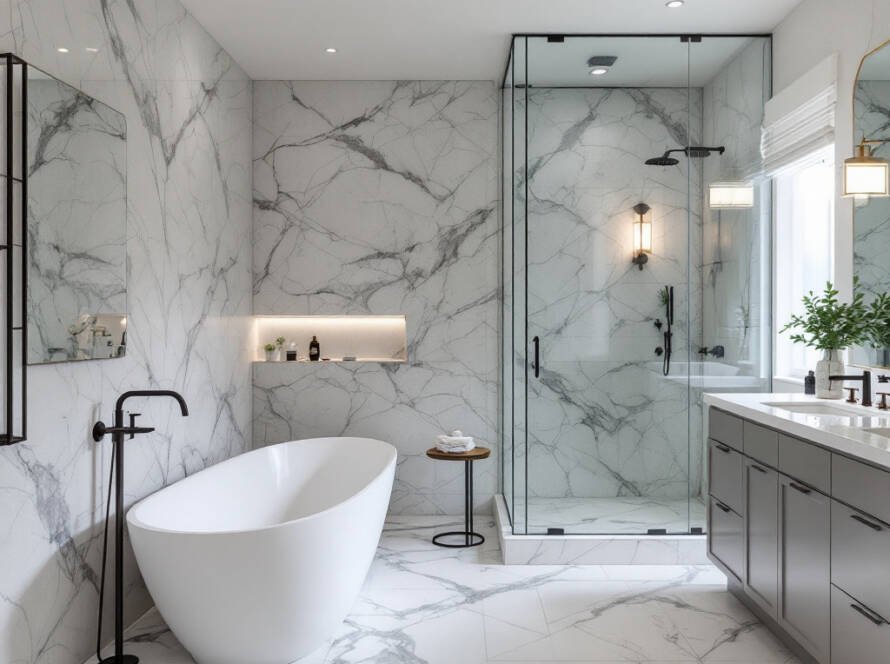 Image illustrating a modern and contemporary redesign of a bathroom in Boston.