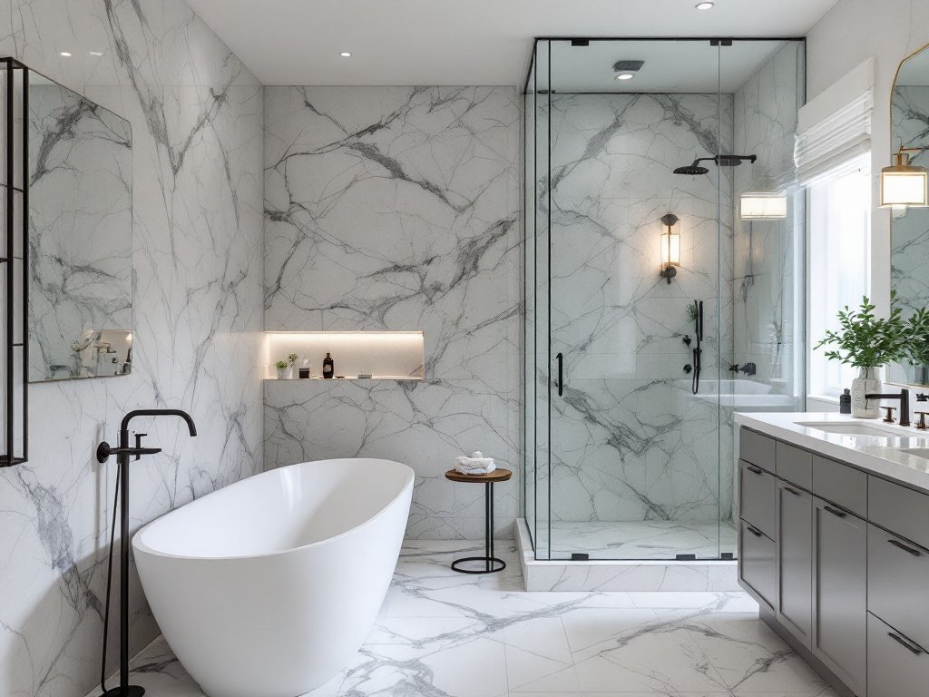 Image illustrating a modern and contemporary redesign of a bathroom in Boston.