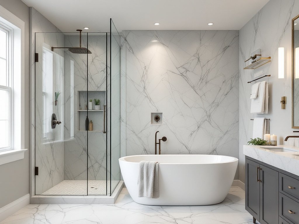 An image showcasing a newly renovated and vibrant Boston bathroom