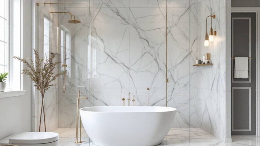 Newly renovated contemporary modern bathroom in Boston.