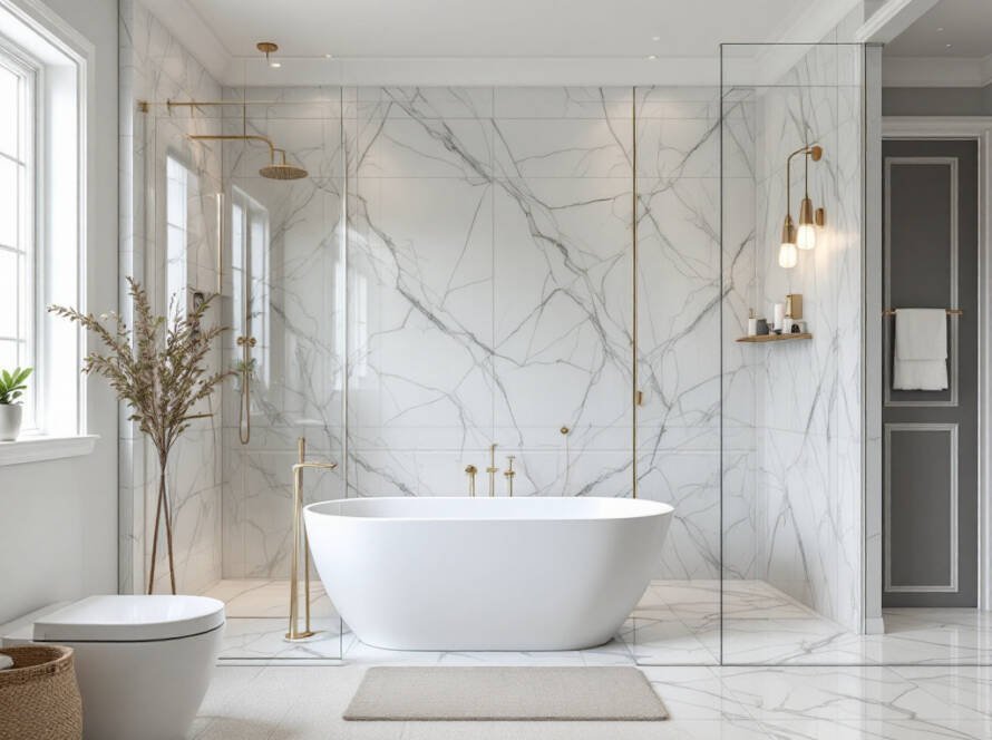 Newly renovated contemporary modern bathroom in Boston.